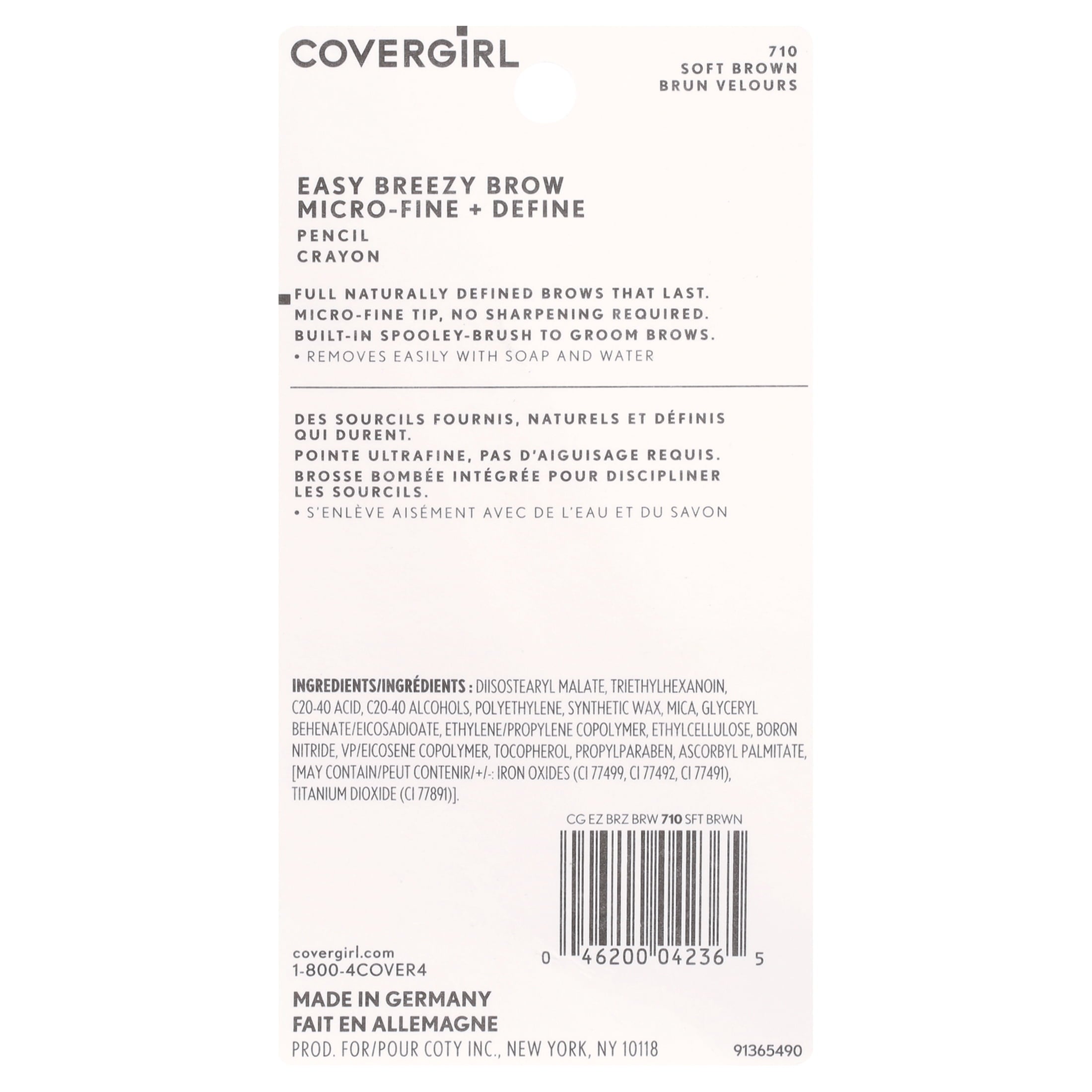 COVERGIRL Easy Breezy Brow Micro-Fine + Define Pencil, 710 Soft Brown, 0.003 oz