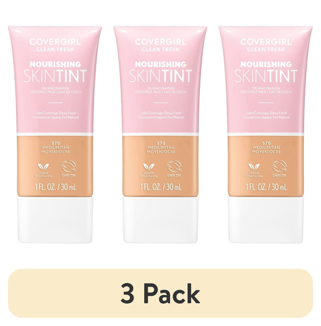 (3 pack) COVERGIRL Clean Fresh Nourishing Skin Tint, Dewy Finish, Medium/ Tan, 1 fl oz (Packaging May Vary)