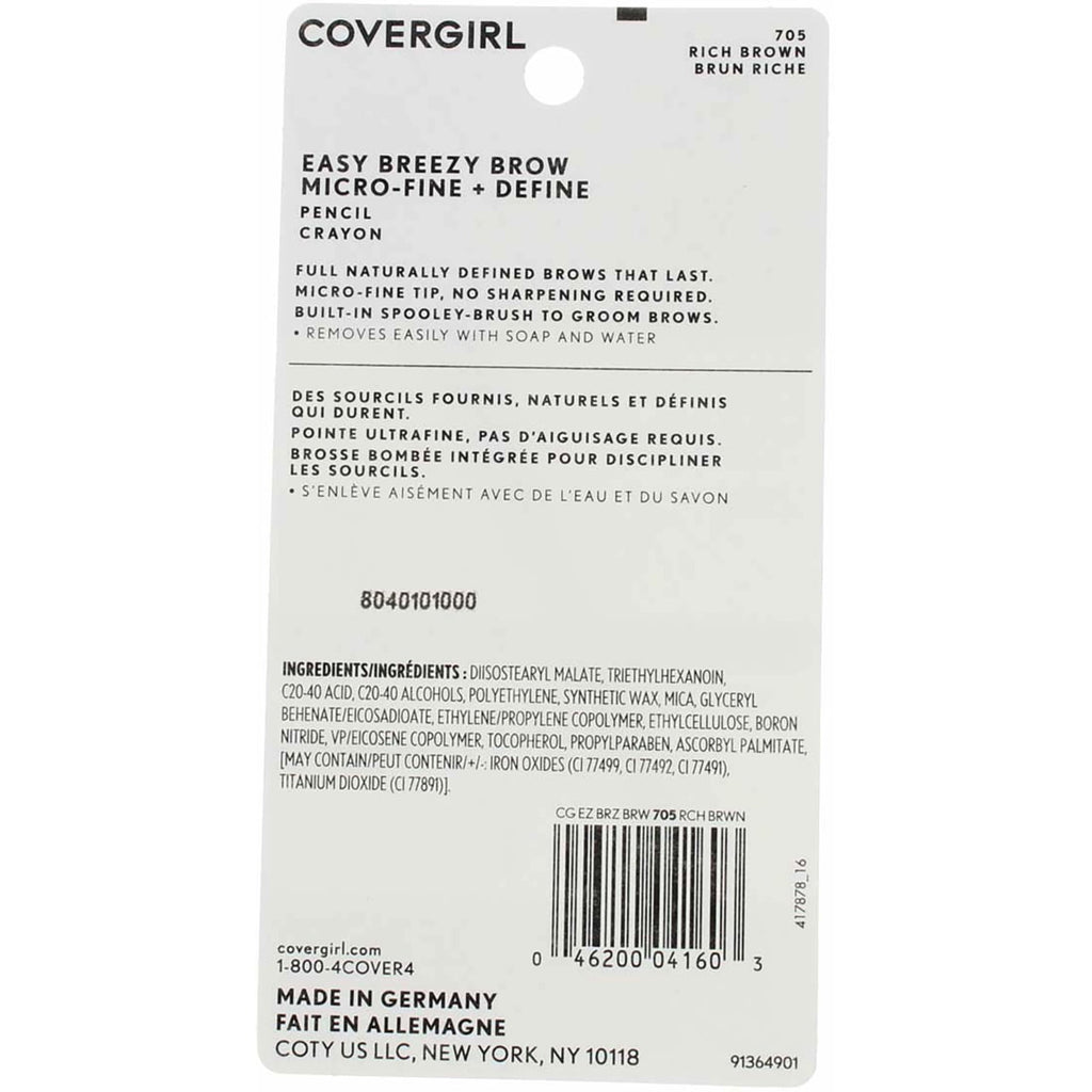 COVERGIRL Easy Breezy Brow Micro-Fine + Define Pencil, Rich Brown, 0.003 oz