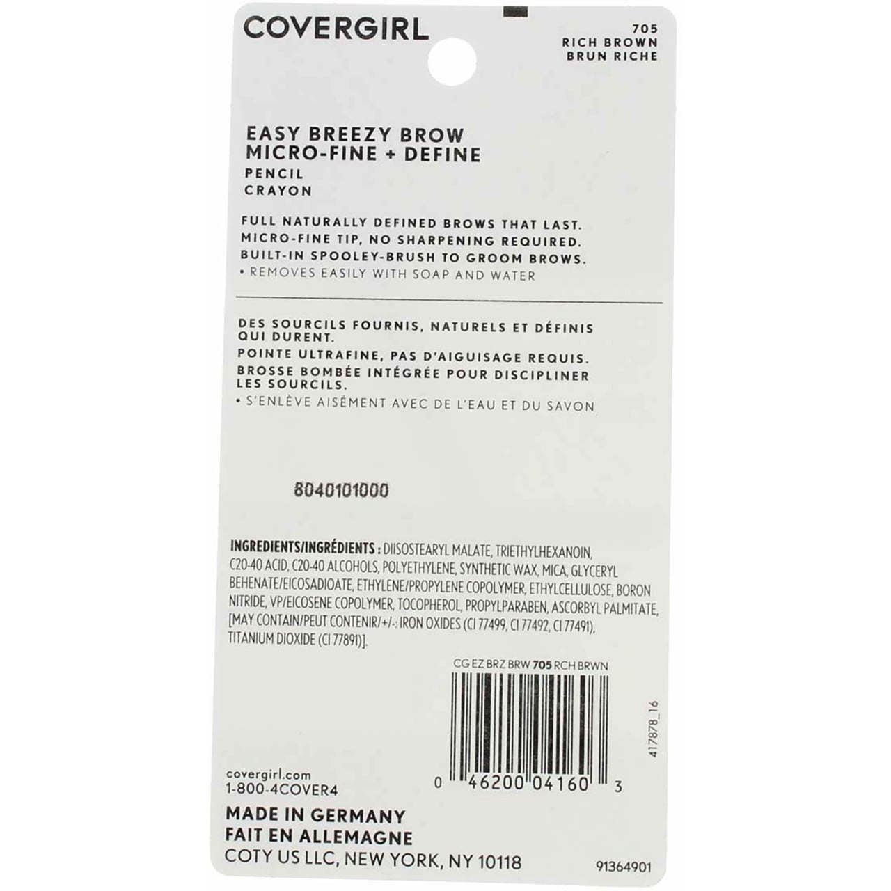 COVERGIRL Easy Breezy Brow Micro-Fine + Define Pencil, Rich Brown, 0.003 oz