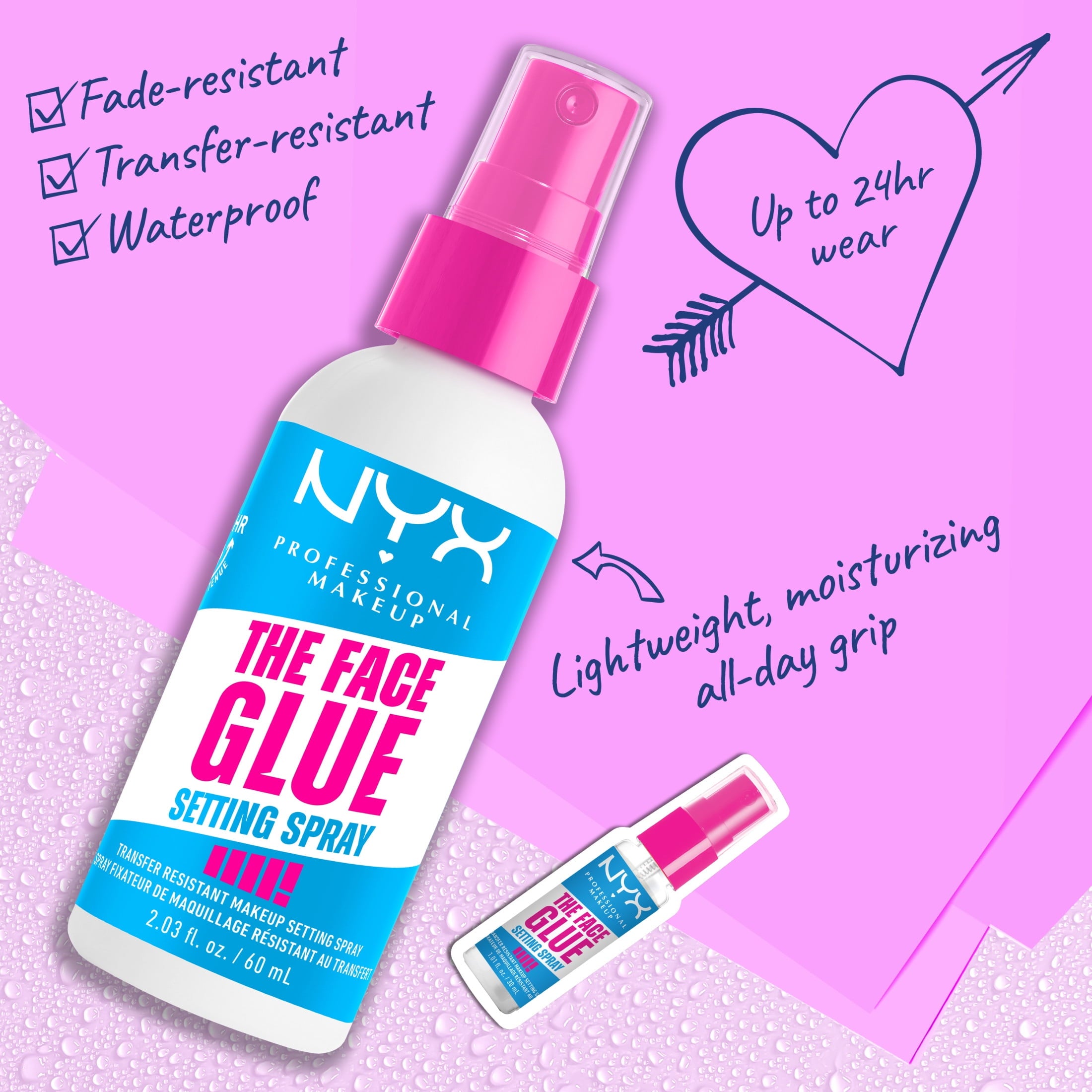 NYX Professional Makeup The Face Glue Transfer Resistant Makeup Setting Spray, 2 fl oz