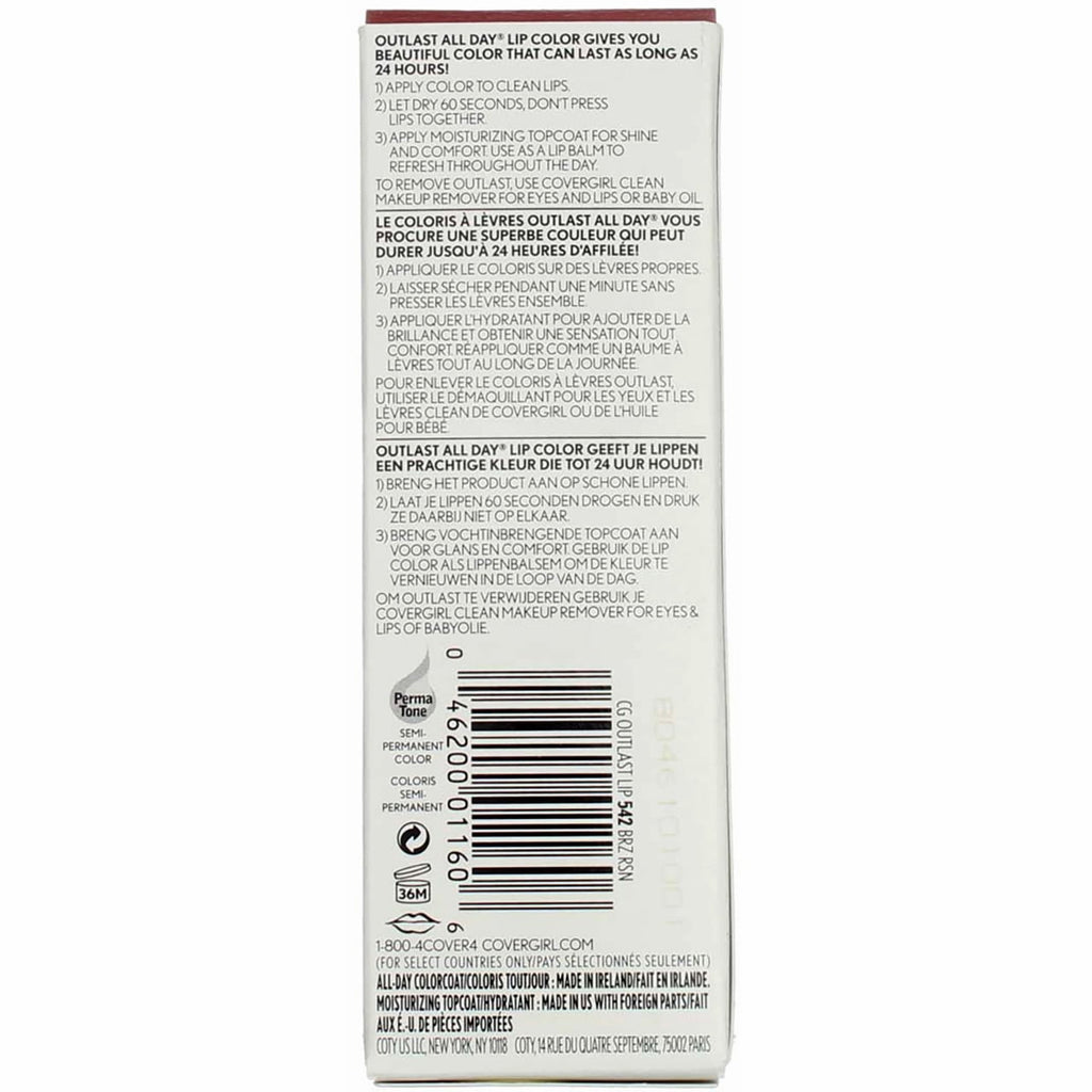 CoverGirl Outlast All Day Lipcolor, Brazen Raisin [542] 1 Each