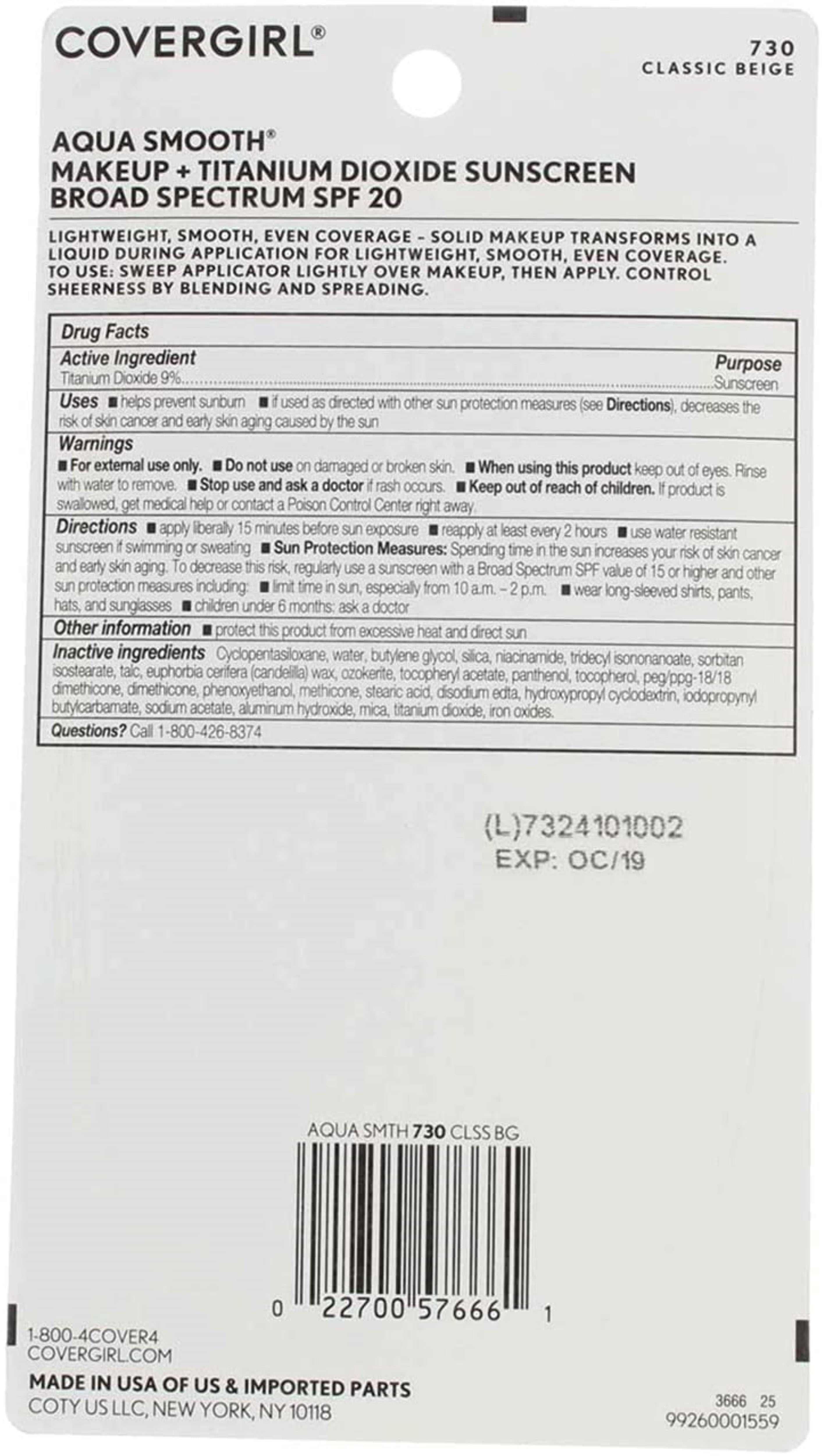 Pack of (6) CoverGirl Aquasmooth SPF 20 Compact Foundation, 730 Classic Beige, 0.4 Ounce