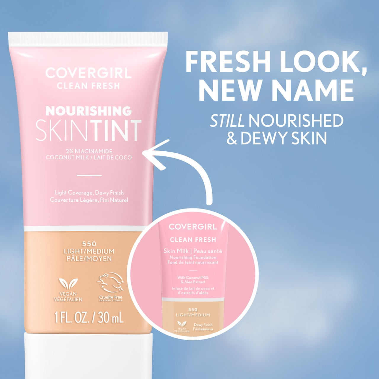 (3 pack) COVERGIRL Clean Fresh Nourishing Skin Tint, Dewy Finish, Medium/ Tan, 1 fl oz (Packaging May Vary)