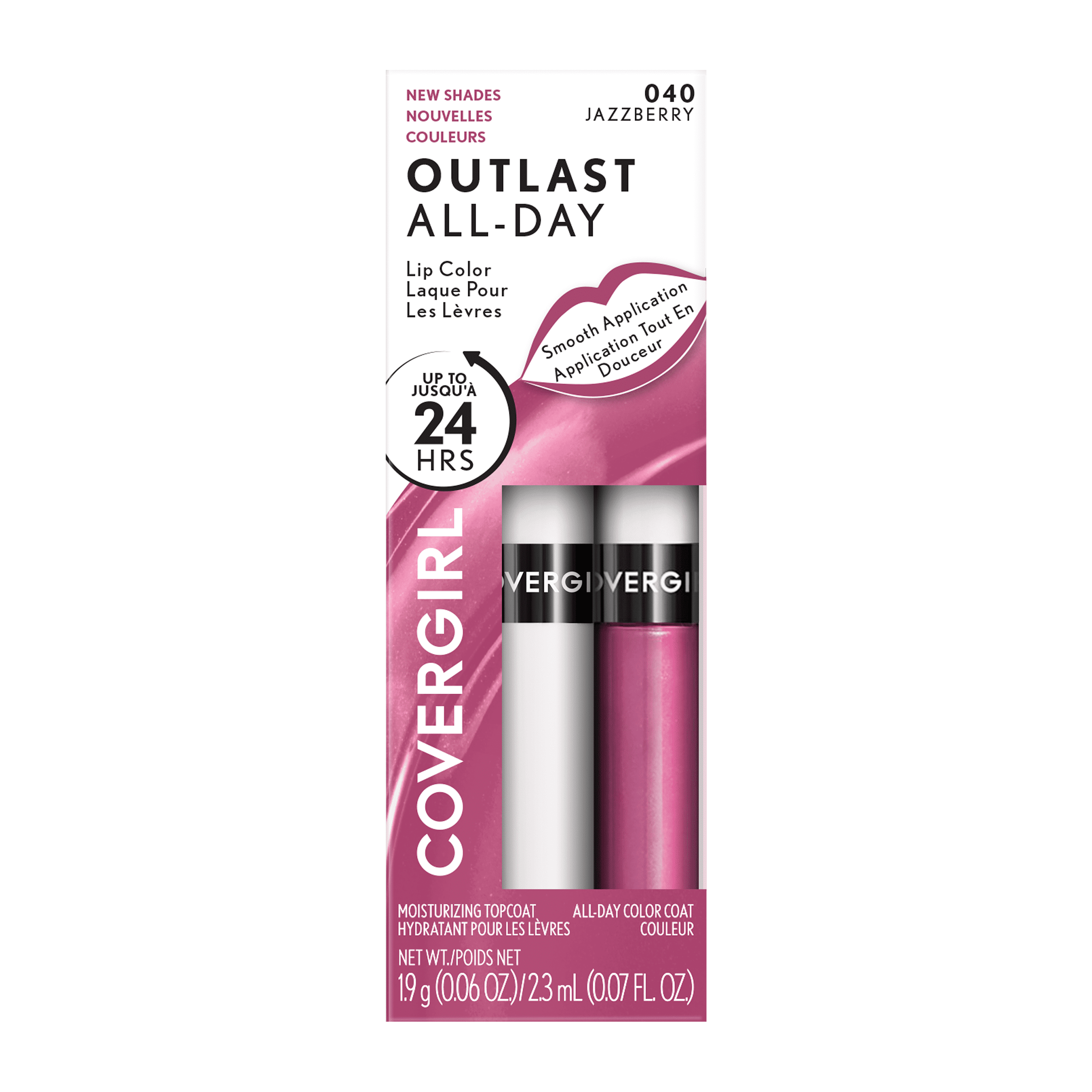 COVERGIRL Outlast All Day Lip Color with Top Coat, Jazzberry 040, 0.06 oz / 0.07 fl oz