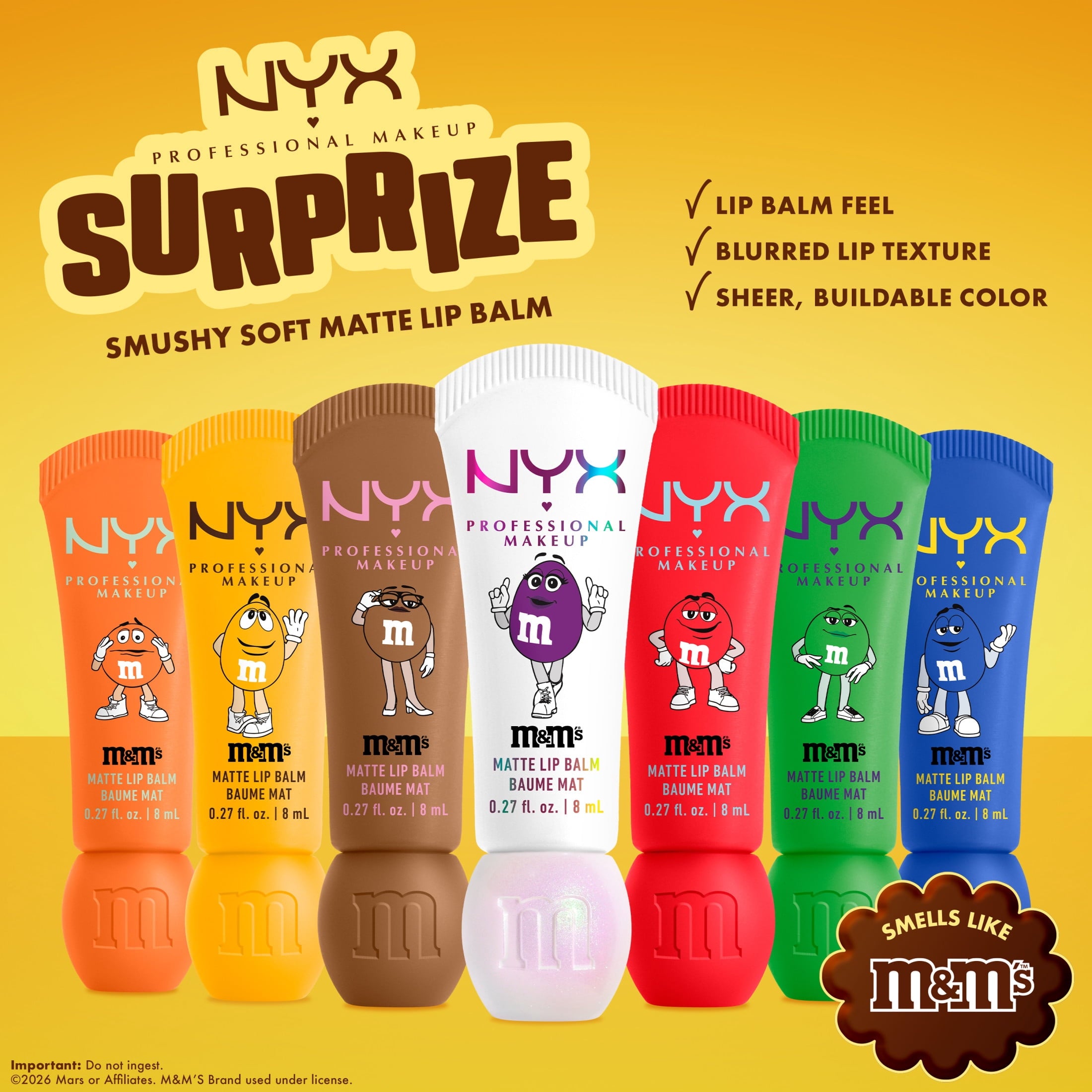 NYX Professional Makeup M&MS Collab M&M'S Smushy Surprize Matte Lip Balm, M&M'S Smushy Surprize Matte Lip Balm, 1 kit