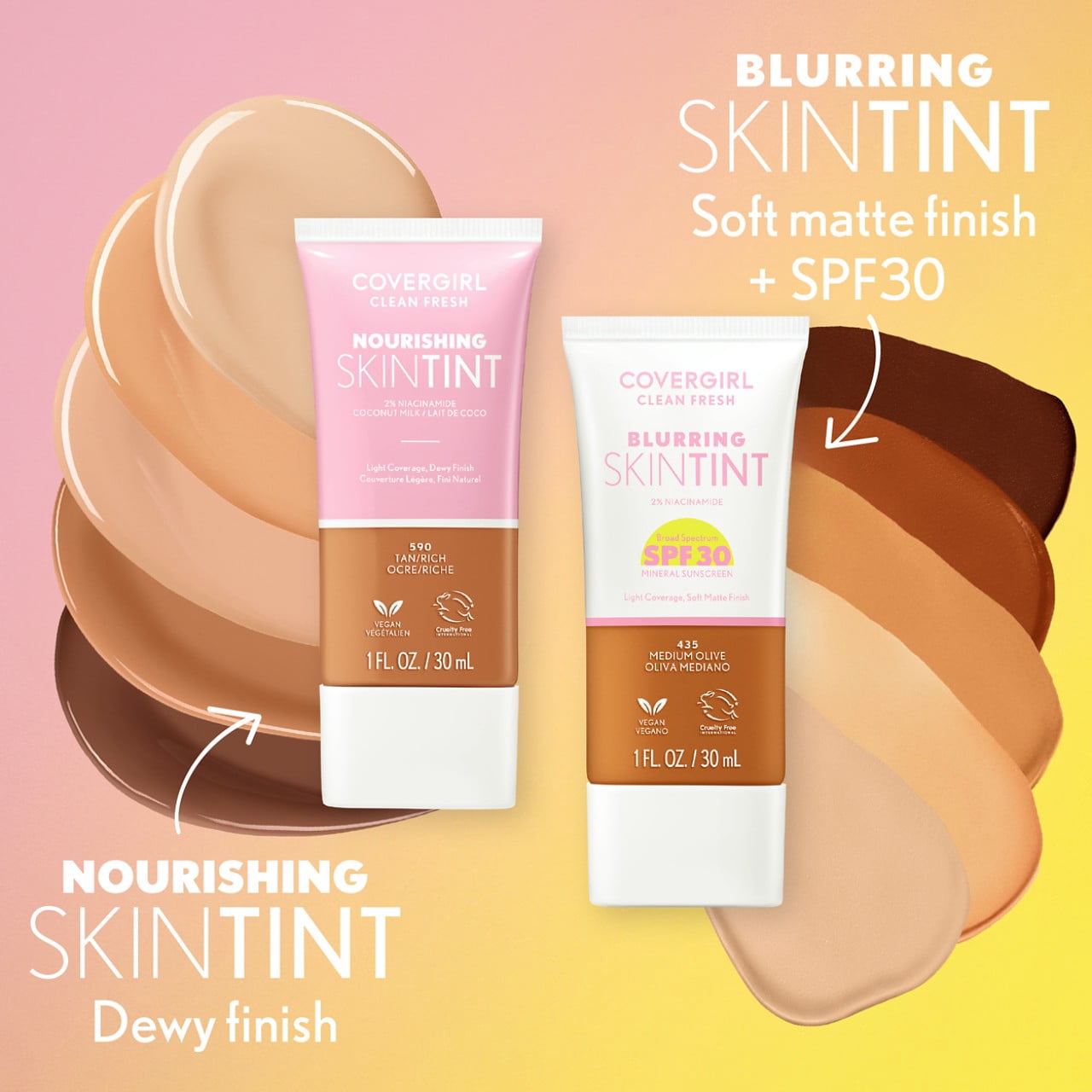 (3 pack) COVERGIRL Clean Fresh Nourishing Skin Tint, Dewy Finish, Medium/ Tan, 1 fl oz (Packaging May Vary)