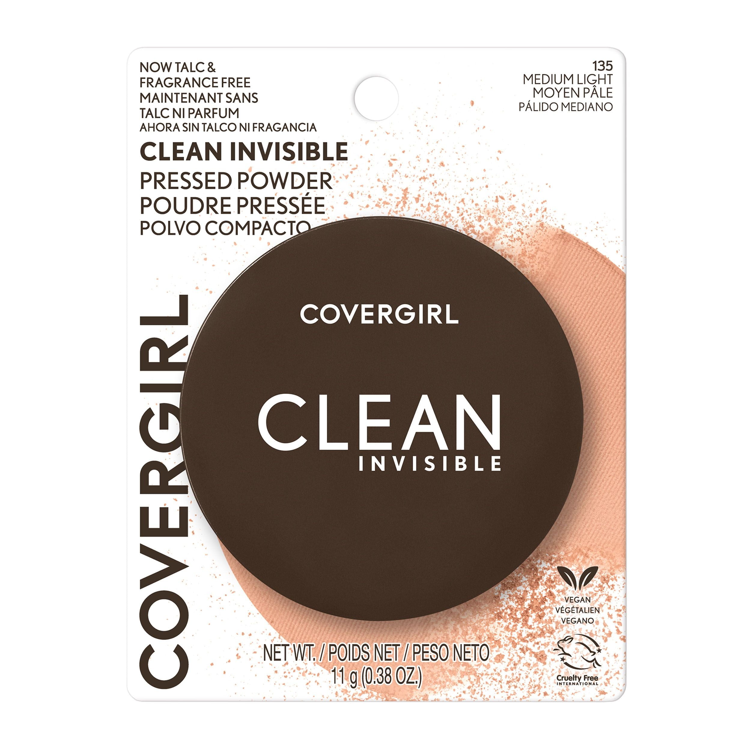 (2 pack) COVERGIRL Clean Invisible Pressed Powder, 135 Medium Light, 0.38 oz