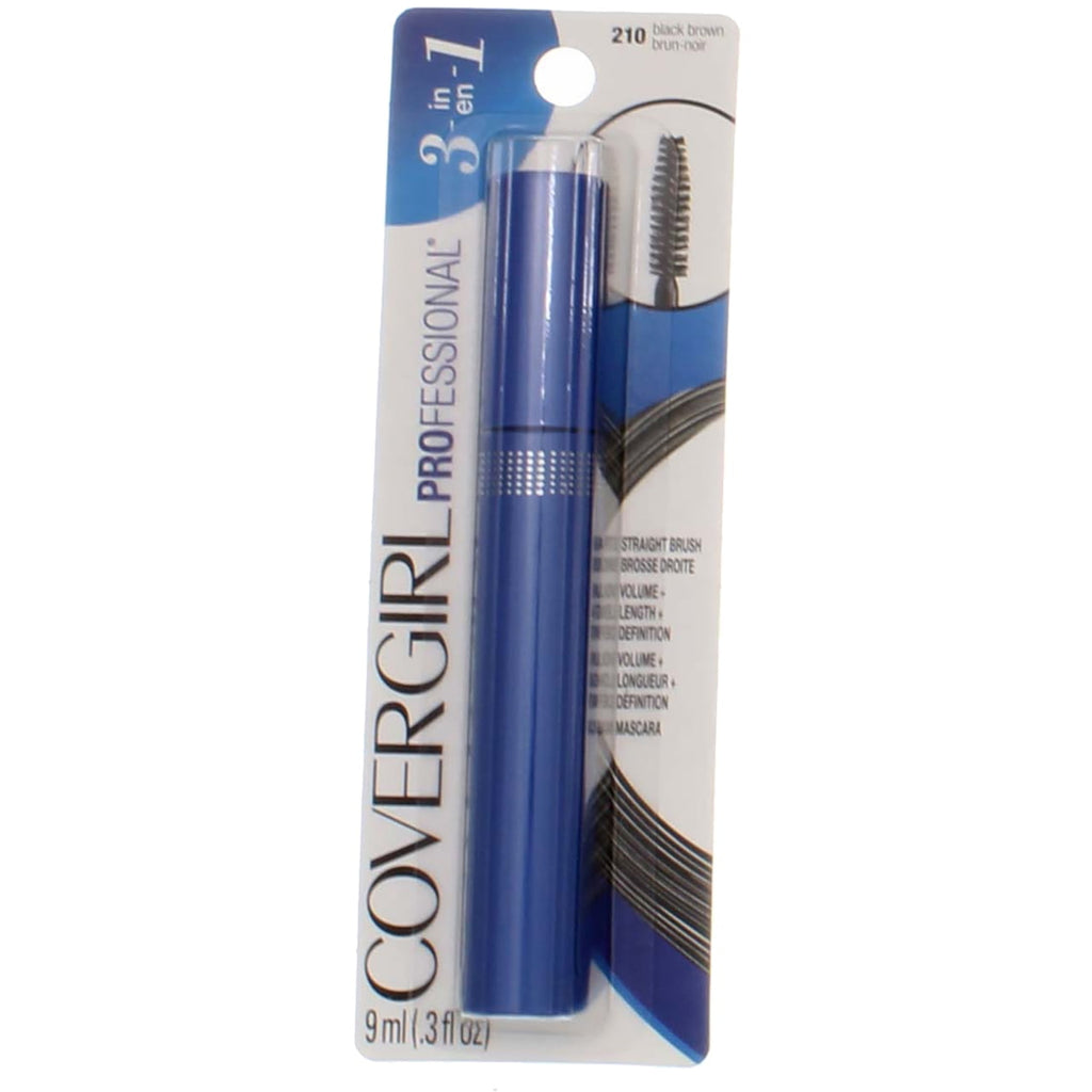 CoverGirl Professional 3-in-1 Mascara Straight Brush, Black Brown [210] 0.30 oz