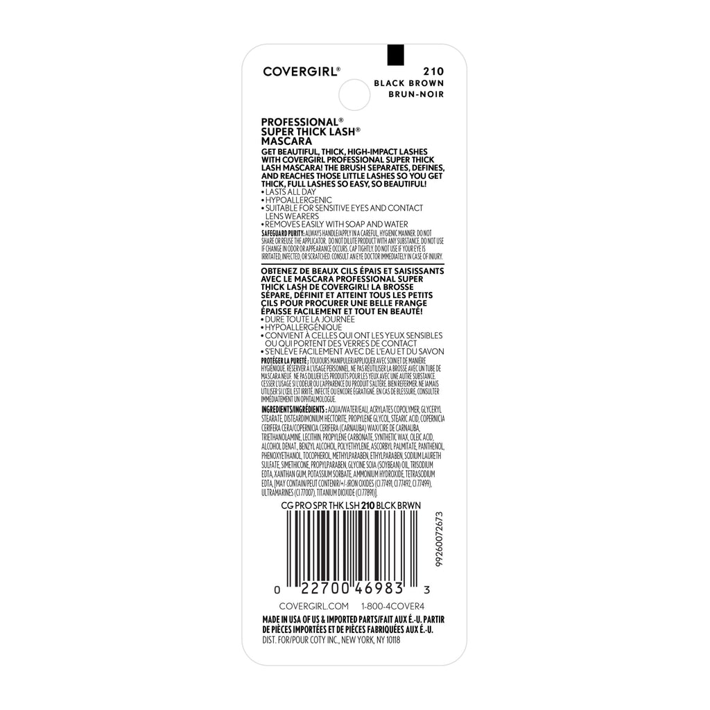 COVERGIRL Professional Super Thick Lash Mascara, 210 Black Brown, 0.3 oz