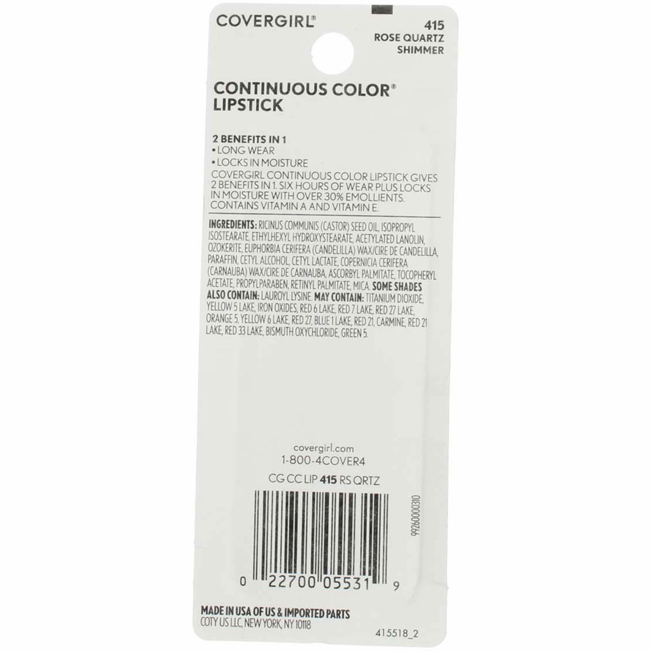 CoverGirl Continuous Color Lipstick, Rose Quartz [415], 0.13 oz