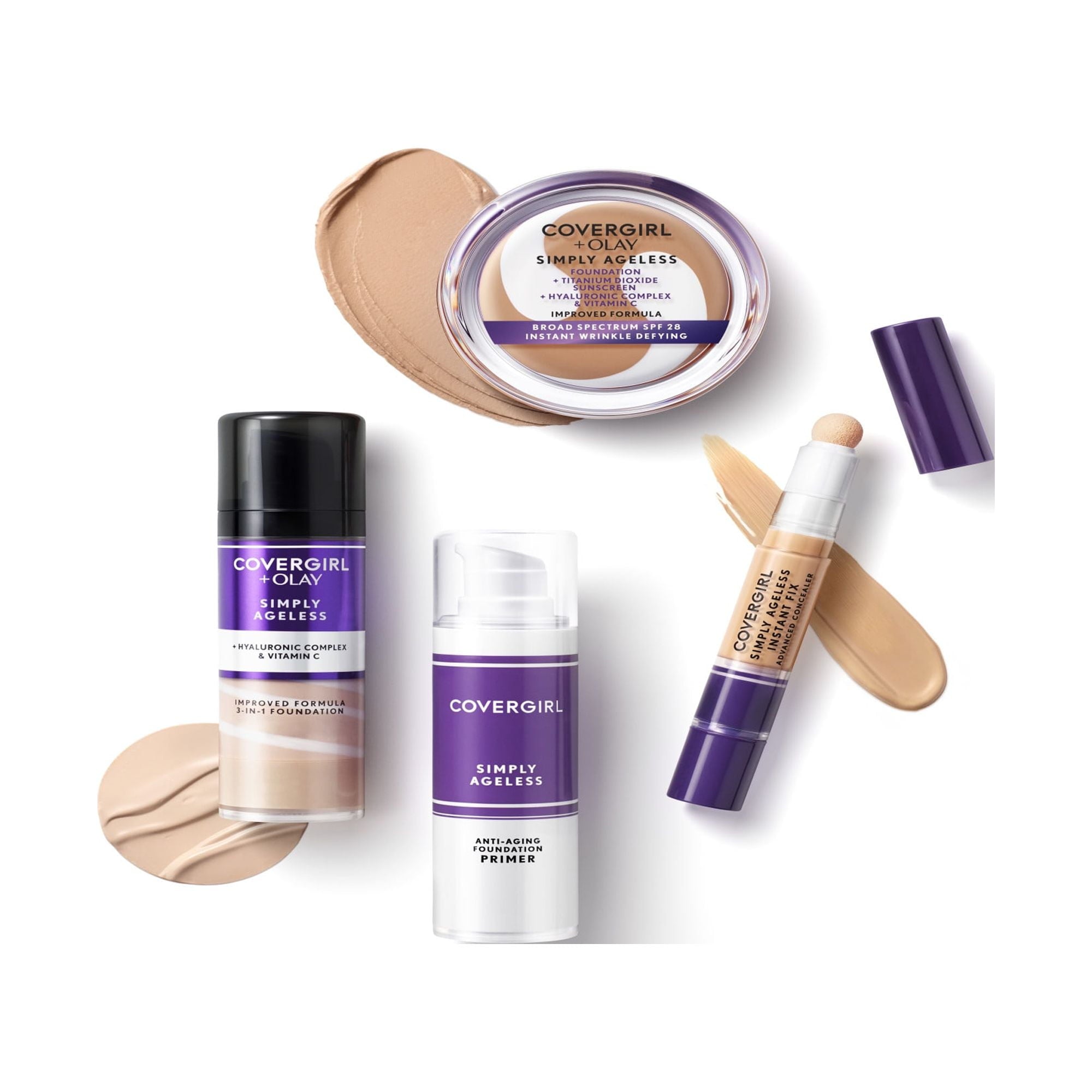 COVERGIRL + OLAY Simply Ageless 3-in-1 Liquid Foundation, Soft Sable 275, 1 fl oz, Hydrating Anti-Aging Foundation, Cruelty-Free Foundation, Hyaluronic Complex for Firm Skin (30 ml)