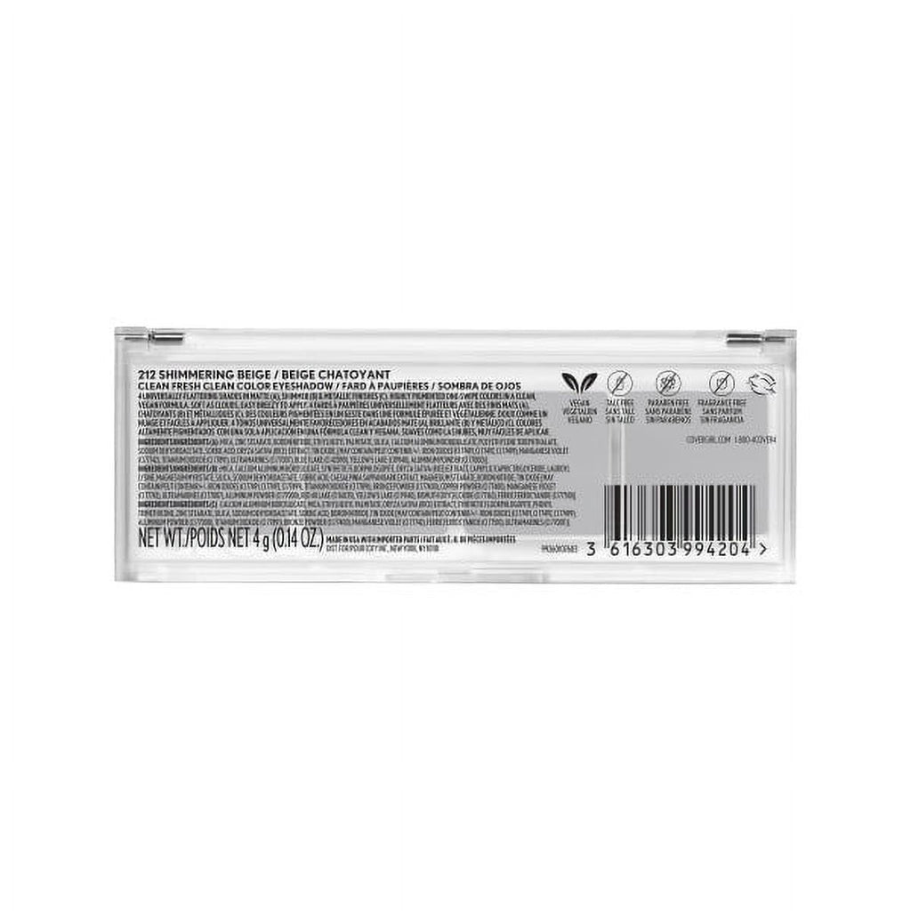 COVERGIRL Clean Fresh Clean Color Eyeshadow, 212 Shimmering Beige, 0.14 oz