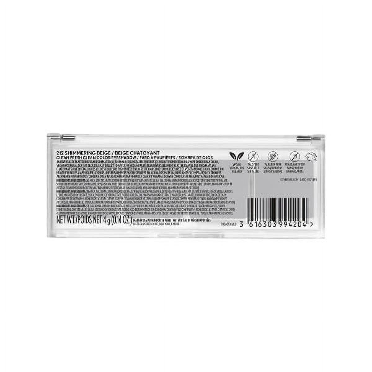 COVERGIRL Clean Fresh Clean Color Eyeshadow, 212 Shimmering Beige, 0.14 oz