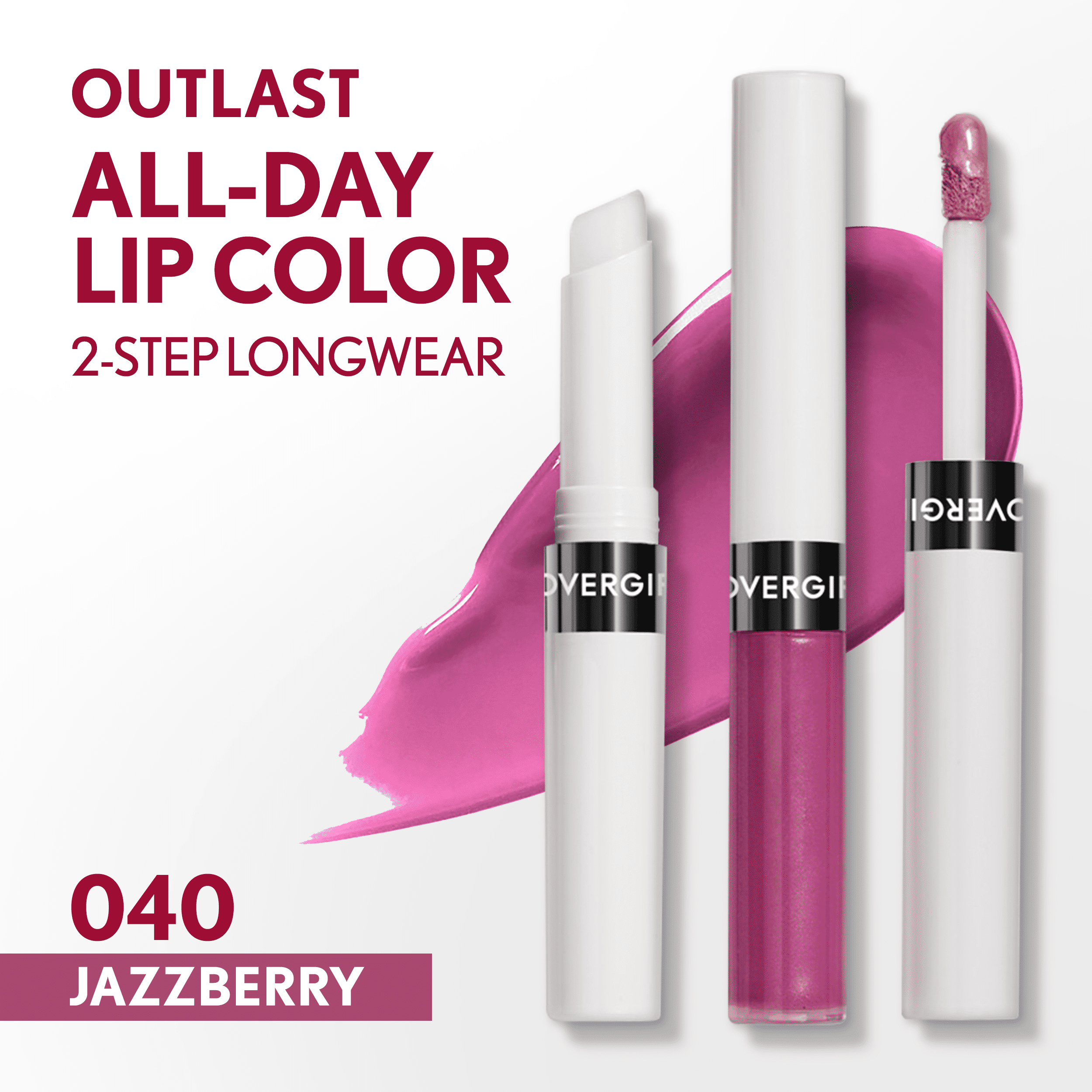 COVERGIRL Outlast All Day Lip Color with Top Coat, Jazzberry 040, 0.06 oz / 0.07 fl oz